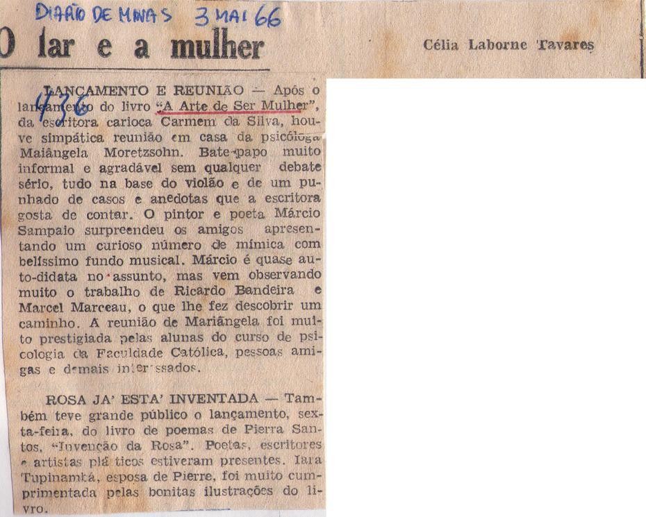 03 de Maio de 1966 - Diário de Minas. O lar e a mulher.