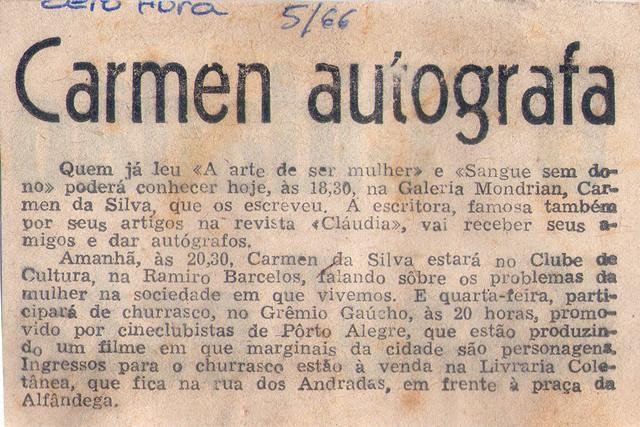 Maio de 1966 - Zero Hora. Carmen autografa.