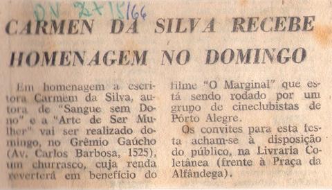 27 de Maio de 1966. Carmen da Silva recebe homenagem no domingo.