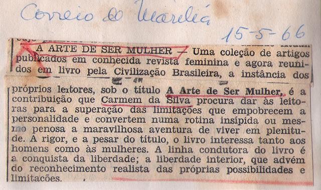 15 de Maio de 1966 - Correio de Marília. A arte de ser mulher.