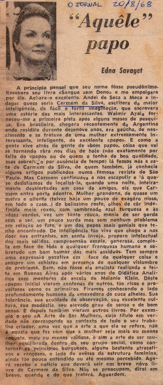 20 de Agosto de 1968 - O Jornal. "Aquêle" papo.