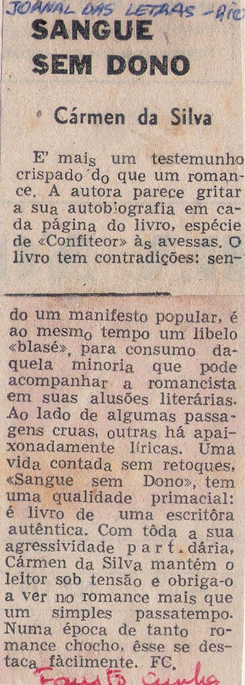 1970 - Jornal das Letras. Sangue sem dono.